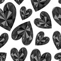 Seamless pattern black hearts gemstone diamonds vector illustration Royalty Free Stock Photo